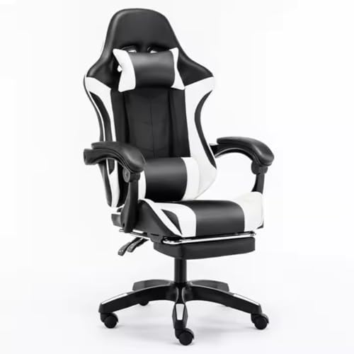 Cadeira Gamer Escritorio Ergonômica com Apoio para Pés Encosto Reclinavel Preto e Branco Ajustável