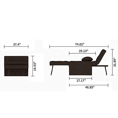 Ainfox Ottoman Sofa Bed, 4 in 1 Multi-Use Folding Guest Bed Full Padded Lounge Couch Bed Convertible Single Sofa Chair (Dark Brown) - Thumbnail 6