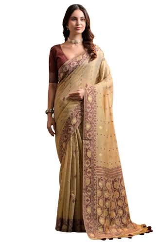 SGF11 Women's Soft Cotton Linen Silk Saree With Unstitched Blouse Piece product image 5