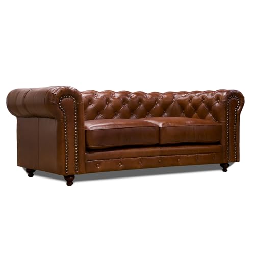 Consejos para Comprar Sala Piel del mes. 41 CONFORTOPIEL | Love Seat de Piel Genuina Chesterfield (Caramelo) Medidas APROXIMADAS: (210 cm Largo x 100 cm Profundo x 80 cm Alto) Patas Madera de Nogal. Elegancia Confort Y...