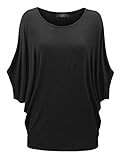 MBJ WT1073 Womens Scoop Neck Half Sleeve Batwing Dolman Top XXXL Black