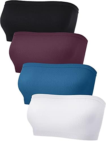 4 Pieces Women’s Bandeau Bra Strapless Bralette Seamless Bandeau Non-Padded Stretch Top Bra