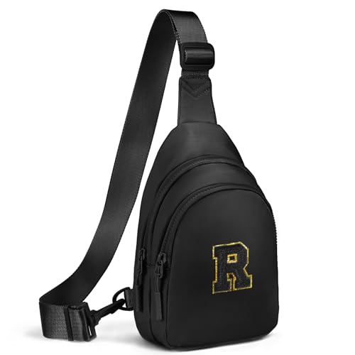 Viverte Kleine Umhängetasche mit Initialen-Motiv, für Mädchen und Frauen, niedliche Brusttasche, Umhängetasche, personalisiertes Geschenk, Schwarz, Small