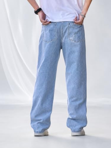 Generic Men's Light Blue Wide Leg Baggy Jeans - Image 3