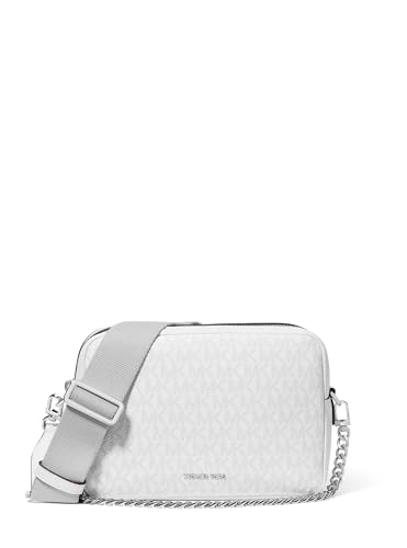 Michael Kors Bryant Bolsa transversal média com zíper duplo para câmera, Branco óptico/Allum, One Size