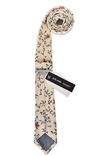 Image of JESLANG Men's Cotton Printed Floral Tie 2.56 inch Skinny Narrow Necktie Various Designs