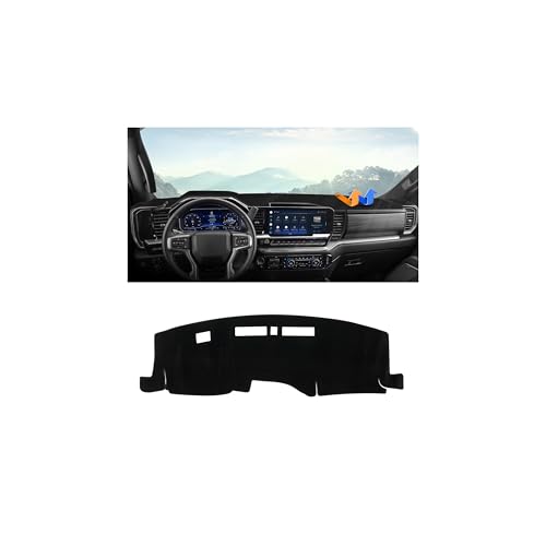Image of Autorder Dashboard Cover Mat for 2022-2025 2026 Chevy Chevrolet Silverado /GMC Sierra 1500 2500HD 3500HD Accessories Dash Cover Upgrade Velvet Dash Mat Sunshade Glare UV Rays Protector (Without HUD)