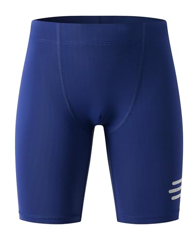 Havideto Badehose Jungen mit Reflexstreifen UV-Schutz UPF 50+ Kinder Schwimmhose Endurance Jammer Weitem Elastikbund und Kordelzug Schnelltrocknende Chlorresistent Marineblau 134/140