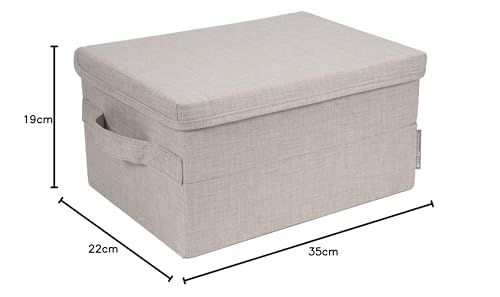 BIGSO mittelgroße Aufbewahrungsbox mit Deckel und Griff – Schrankbox aus Polyester und Karton in Leinenoptik – Faltbox für Kleidung, Bettwäsche, Spielzeug usw. – beige