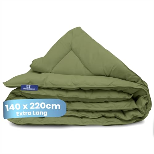 Slaapspeciaal Bettdecke ohne Bezug 140x200 - Ganzjahresdecke extra lang [Softcell Füllung], Steppdecke mit Gelfasern für Daunengefühl - Waschbare allergiker Bettwäsche - Grün