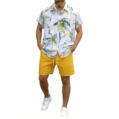 Ensemble chemise col ouvert et short élastique style tropical