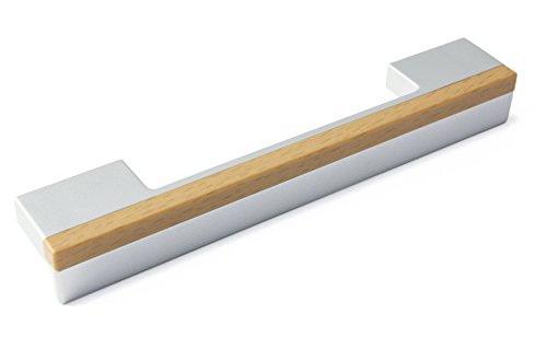 Preisvergleich Produktbild LGM-Beschlag Möbelgriff Graben-Neudorf, Modern, Kunststoff metallisiert - weißaluminium, Kunststoff Holzeffekt - buche, 148 mm x 24 mm x 18 mm, LA 96 und 128 mm, 49244