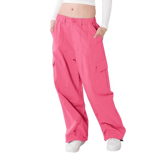 Image of Rolanko Girls Cargo Pants Wide Leg Streetwear Kids Pants with Pockets Trendy Jogger Trousers 4-14 Years