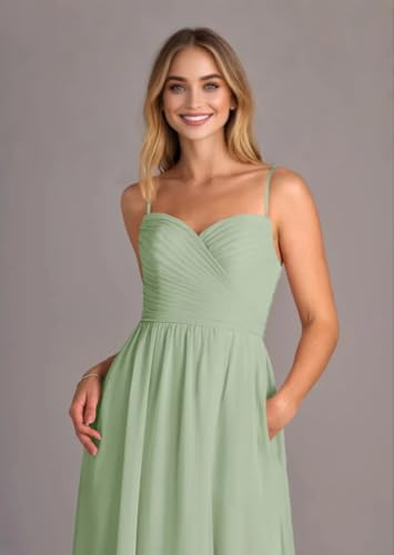 Chiffon Bridesmaid Dresses with Scarf Spaghetti Strap Long Formal Evening Dress with Pockets4