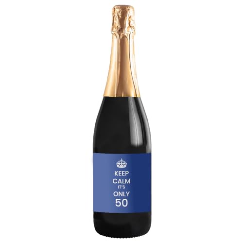 Bottiglia di Prosecco Personalizzato DOC Spumante Extra Dry - Keep Calm it's only. - Idea Regalo per compleanno e idea regalo per anniversario (0,75L, Blu)