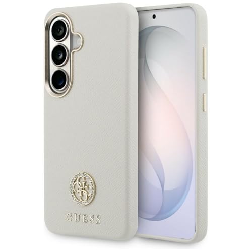 CG MOBILE Guess Logo rond avec cristaux compatible avec MagSafe Coque pour Samsung Galaxy S26 (beige)