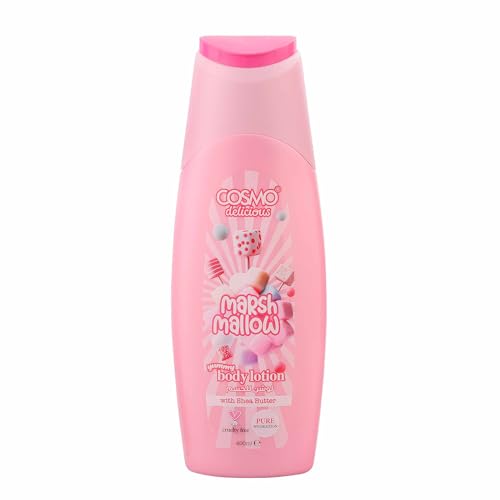 Cosmo Delicious Sweet Marsh Mallow With Shea Butter Pure Hydration Body Lotion 400ml Hydrating & Nourishing Non Greasy Light Weight Fast Absorbing Lotions For All Skin Types Marshmallow Scent
