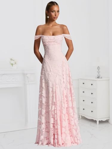 BOLENSYE Off The Shoulder Bridesmaid Dresses Long for Women Formal Evening Gown Lace Wedding Guest Dress3