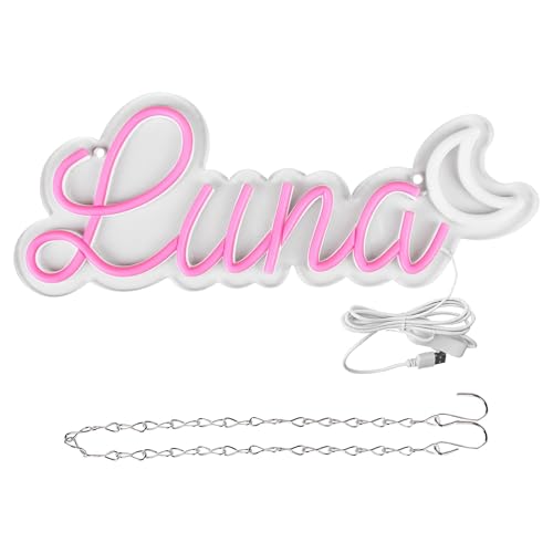 Image of Luna Name Neon Sign,LED Name Neon Light for Kids Bedroom,Birthday Party Decoration,Neon Sign Customizable for Wall Decor,Perfect Choice for Girls,Size 14.2 * 5.5 inches(JTD0174)