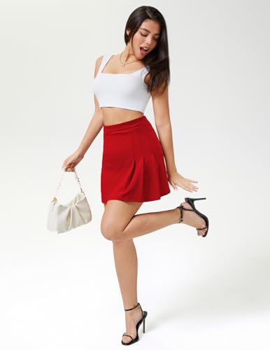 Image of Meetjen Pleated Skirts for Women Mini Elastic High Waist 2025 A Line Skort School Cheerleader Uniform Skater Skirt