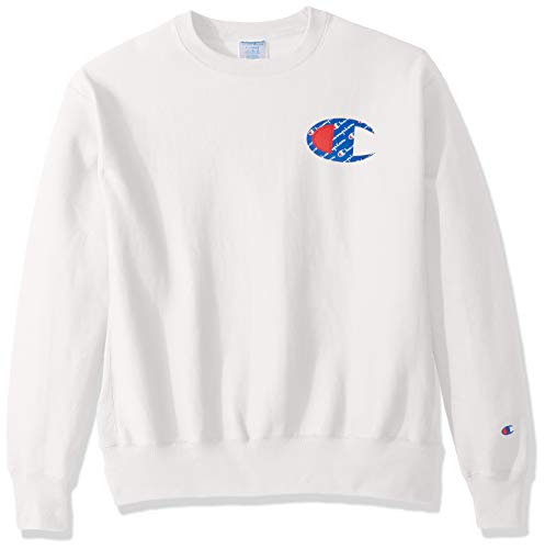 Champion LIFE Men's Reverse Weave Sweatshirt, white/SUBLIMATED c logo, Large