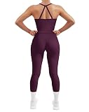 SUUKSESS Women 2 Piece Workout Sets Compression Tummy Control Leggings with Pockets Halter Built in Bra Tank Tops Sports Bra Scrunch Butt Lifting Yoga Pants (Violet, L)