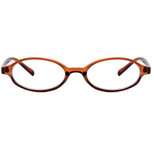 Breaksun Retro Small Oval Glasses for Women Men 90s Small Face Blue Light Eyeglasses Cosplay Y2K Fake Glasses (Brown)