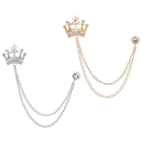 Image of PATIKIL Crown Hanging Chain Brooch Pins, Rhinestone Suit Pins Fashion Crystal Lapel Pins