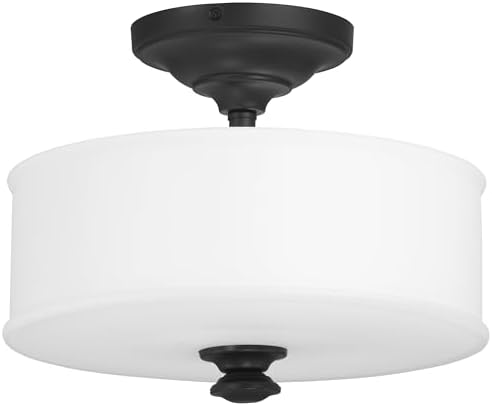Minka Lavery 4172-66A Harbour Point Semi-Flush, 2-Light, 120 Total Watts, 13.5-in H x 10.75-in W, Coal Black