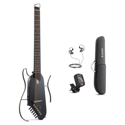 Donner HUSH-I Travel Guitar - Guitarra Acústica Eléctrica Portátil, Ultraligera, Silenciosa, Cuerpo de Arce con Soporte Desmontable, Bolsa de Transporte y Accesorios