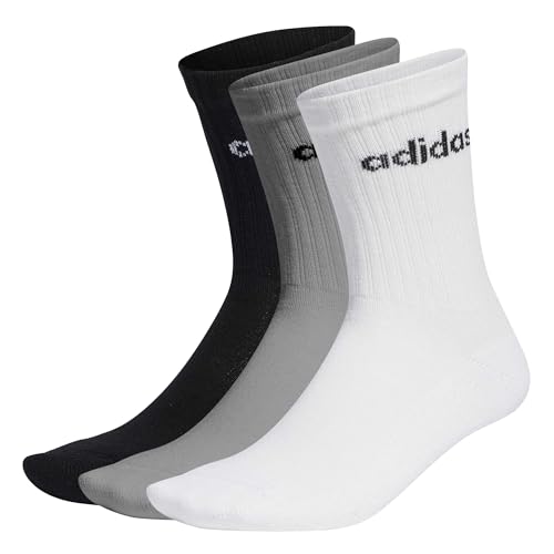 adidas Linear Crew Cushioned Socks 3 Pairs Calzini, Medium Grey Heather / White / Black, 7-8 anni Unisex - Bambini e...
