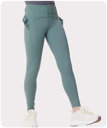 Girls Leggings with Cute Ruffle Hem High-Waist Yoga Leggings Dance Workout Pants Soft Comfort Tights 4-16Y2