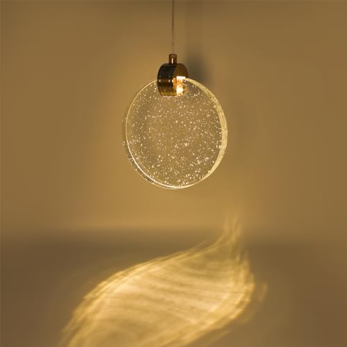 Luminária Pendente Disco Cristal C/Bolhas Dourado Led 8111