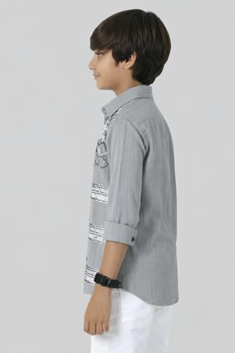 Image of Zilcon Boys Half & Half Long Sleeve Shirts Classic Collared Button-Down Tshirt Solid Cotton Letter Printed Kids & Junior Boys Shirt