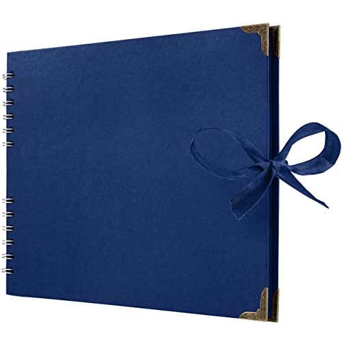Bstorify Square Scrapbook Photo Albums 50 Pages (28 x 22 Cm) Blue Thick Paper, Hardcover, Ribbon Closure - Ideal for Your Scrapbooking Albums, Art & Craft Projects (Blue, 28 x 22 Cm)