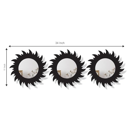 Image of Creative Arts n Frames 11 inch Set of 3 Round Wall Decor Hand Crafted Wooden HD Wall Mirror Panel for Living Room Bedroom Lobby Modern Wall Decor Home Decor Items (Chakra 2 Black)