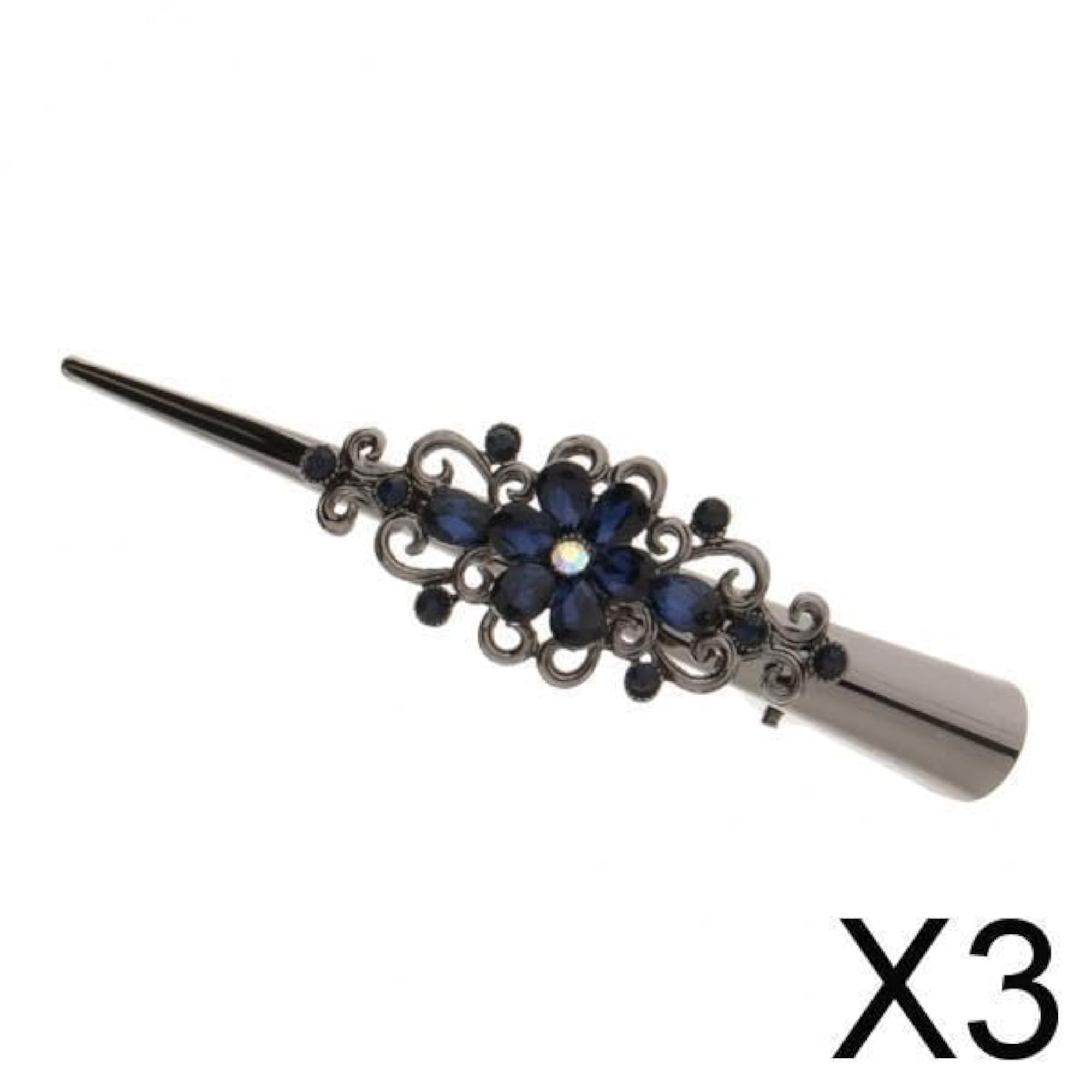 3x Metal Rhinestone Hair Alligator Clips Set