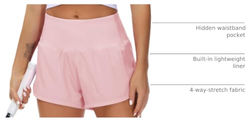 Image of THE GYM PEOPLE Women's High Waisted Running Shorts Quick Dry Workout Shorts | High Waist, Slim Fitted, Built-in Mesh Lined, Back Zipper Pockets, Lightweight, Breathable, Side Slit