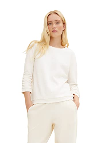 TOM TAILOR Denim Damen Sweatshirt mit Raffarm 1034293, 10348 - Gardenia White, L Cover