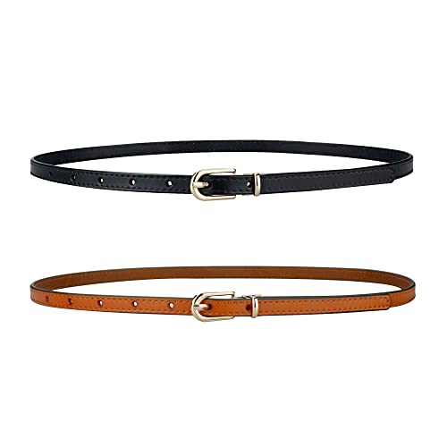 Thin Belts for Women Leather Skinny Belt for Dress Pants Adjustable