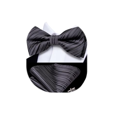 Image of Dubulle Mens Paisley Striped Bowtie Set Pre-tied Bowtie for Men and Pocket Square Set Wedding Business