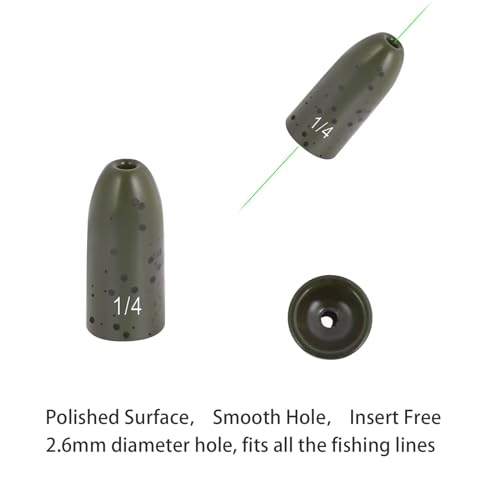 Image of 5pcs Fishing Weights, Anodized Black Tungsten Bullet Sinkers, with Sizes Laser-Engraved, No Abrasion, Never Chip, Sensitive and Great Castability