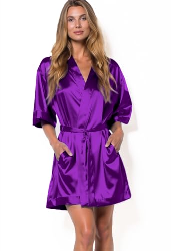 Image of Turquaz Women's Silky Satin Kimono Robes for Bridesmaids, Bride, Short Loungewear, Lingerie Dressing Gown Silk Like VS Robe