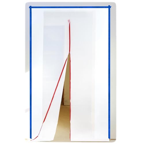 GEEZY Door Dust Sheet with Zip - White Non-Woven Plastic Sheet Doorway Cover Light-Filtering Zipper Barrier Easy Installation Reusable Dust Protection for Home Decorating & Renovation 220x120cm