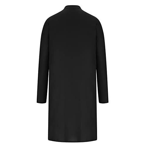 Men's Casual Arabian Style Shirts Long Sleeve Button Stand Collar Lightweight Pullover Solid Muslim Robe Long Thobe4