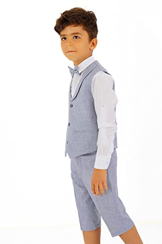 Image of Baby Boys Vest Suit Cotton Linen 4 Piece Formal Wedding Birthday Set