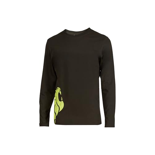 U-Power ALIEN, T-Shirt aus 100 % Baumwolle, langärmlig, schmal geschnitten, gerippter Kragen, bequeme, legere Oberbekleidung, mit Siebdruck „Löwenkopf - Black Carbon L