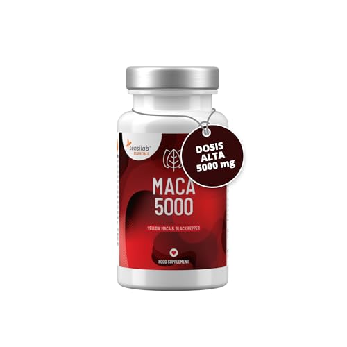 Raíz de maca - Alta dosis 500 mg corresponde a 5000 mg de maca fresca - 60 cápsulas para 60 días - Alta biodisponibilidad - Con piperina para una mejor absorción - Sensilab