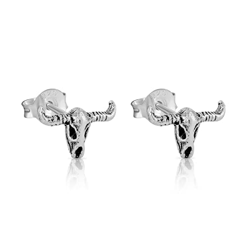 NKlaus Paire de clous d'oreilles crâne de bison motif gothique argent massif 925 celtique 4316