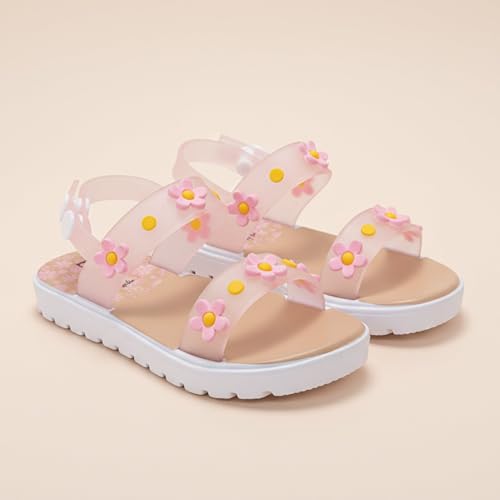 Image of bebe Girl's Flat Sandals - PCU Sandals with Flower, Bow, and Rhinestone Details for Toddler /Little Kid /Big Kid